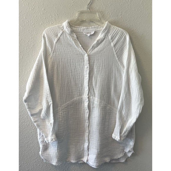 Lucca Tops - Lucca Women's Top Size XS White Gauzy Cotton Tunic Button Boho Beachy Cottage